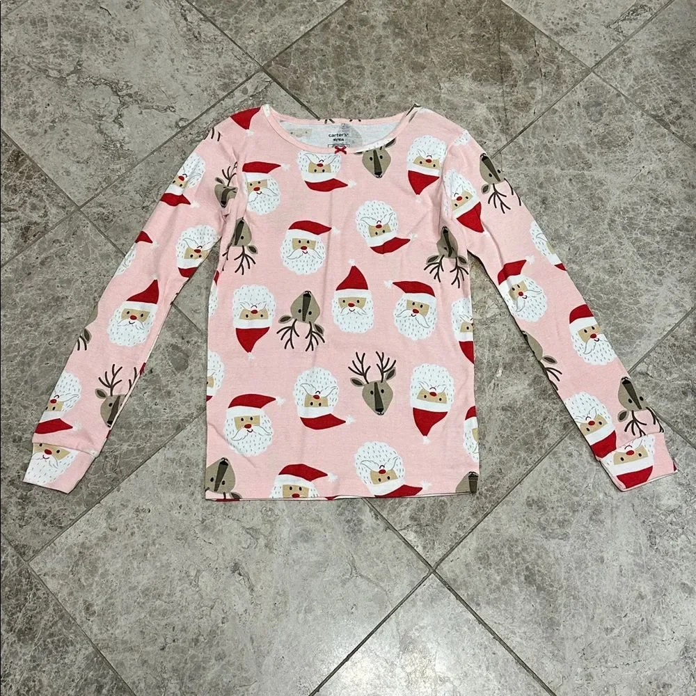 Carter’s Holiday Pajama Set NEW Pink Santa Reindeer 2pc Set Cotton Size 10